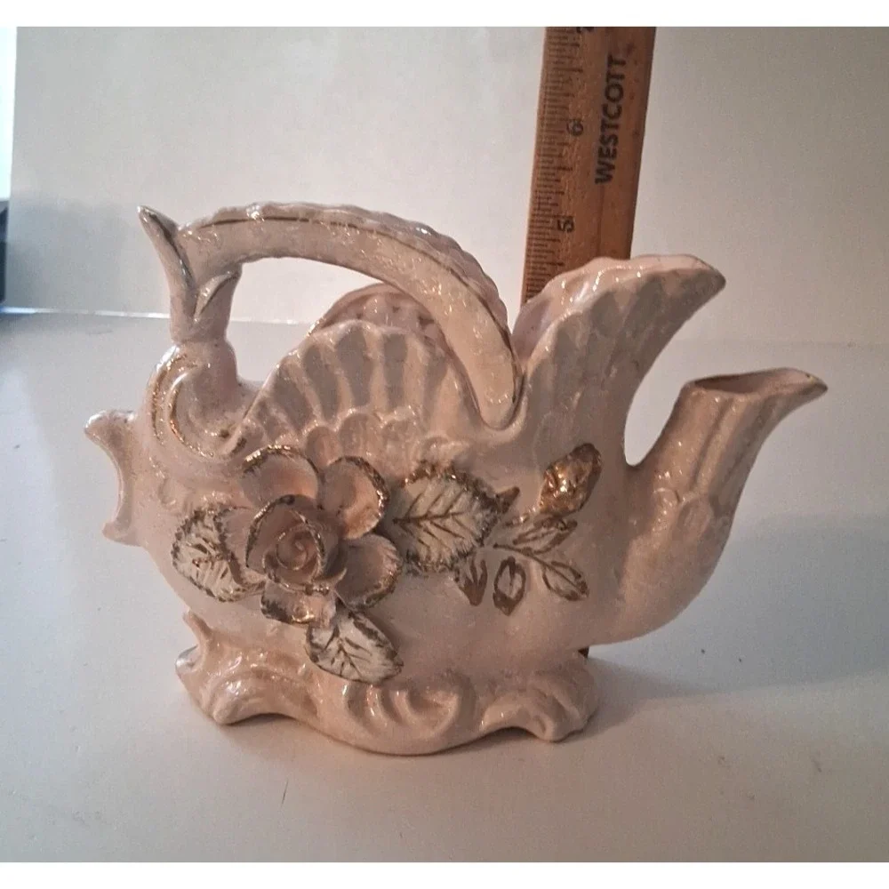Bridal Decor VTG Teapot Pitcher Pink Opalescent Teapot Vase Beautiful!